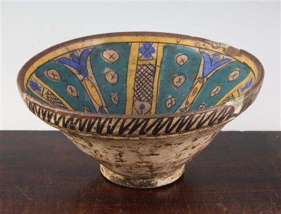 A Berber polychrome pottery bowl, diameter 27cm, slight old damage